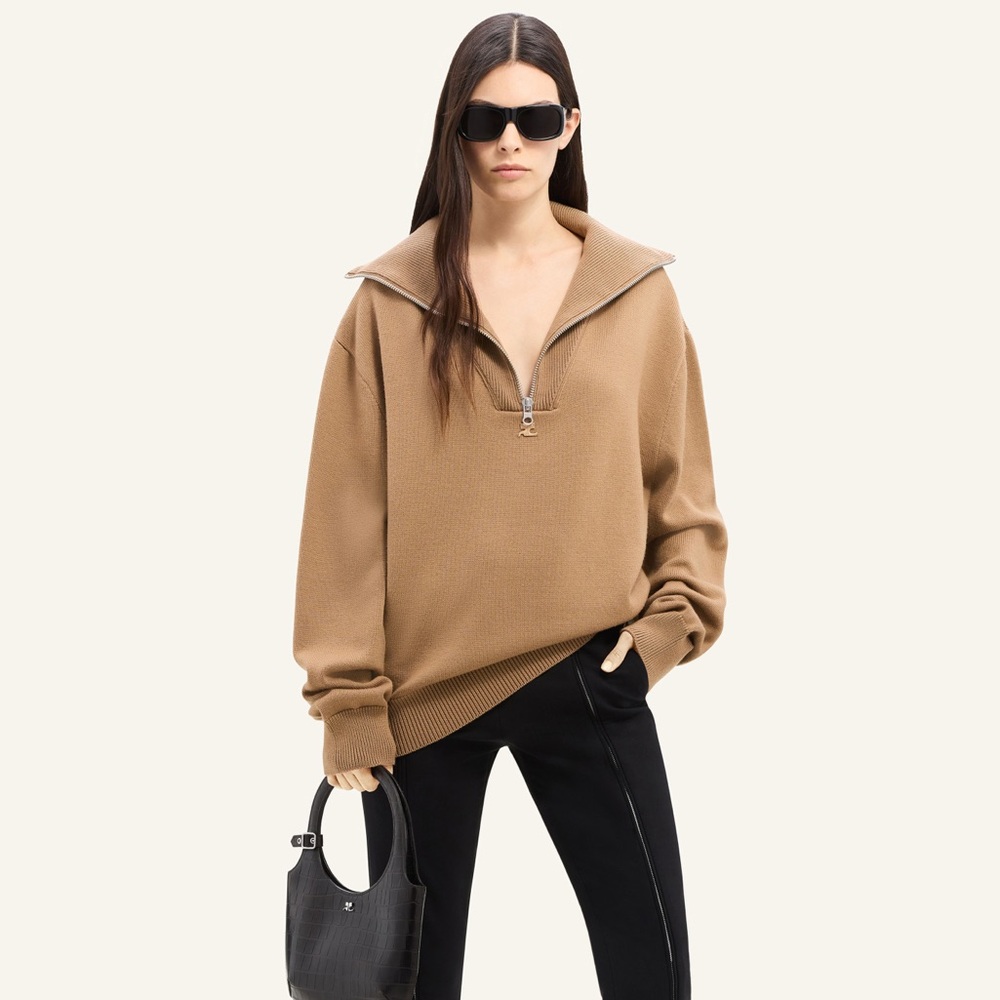 Courreges Oversized Merino Wool Sweater Tucker Woman Toffee Sz Medium NEW